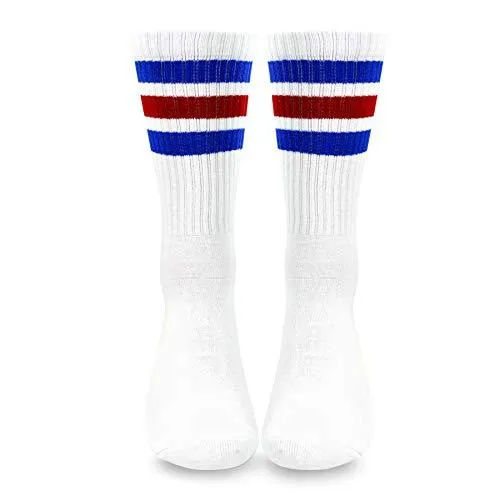 TeeHee Socks Men's Sports Cotton Crew White, Blue, Red Stripes 3-Pack (50257)