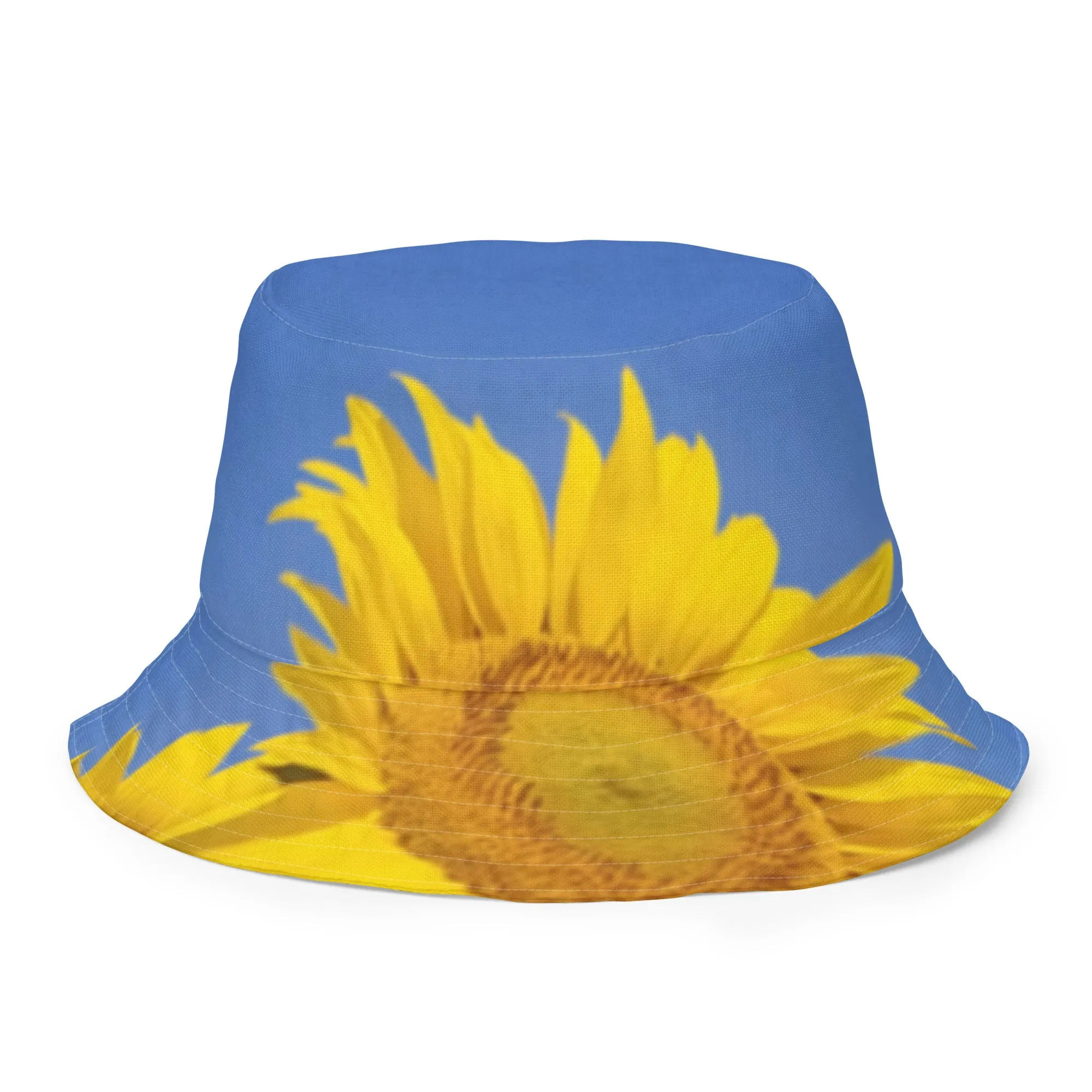 The FLOWER LOVE Collection - "Sunflower Sisters" Design Premium Reversible Bucket Hat - Yellow Inside - Sunflower Hat, Gifts for Her