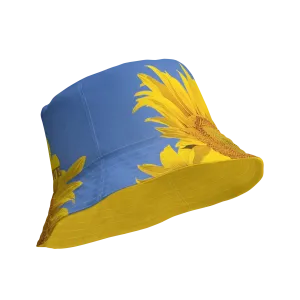 The FLOWER LOVE Collection - "Sunflower Sisters" Design Premium Reversible Bucket Hat - Yellow Inside - Sunflower Hat, Gifts for Her