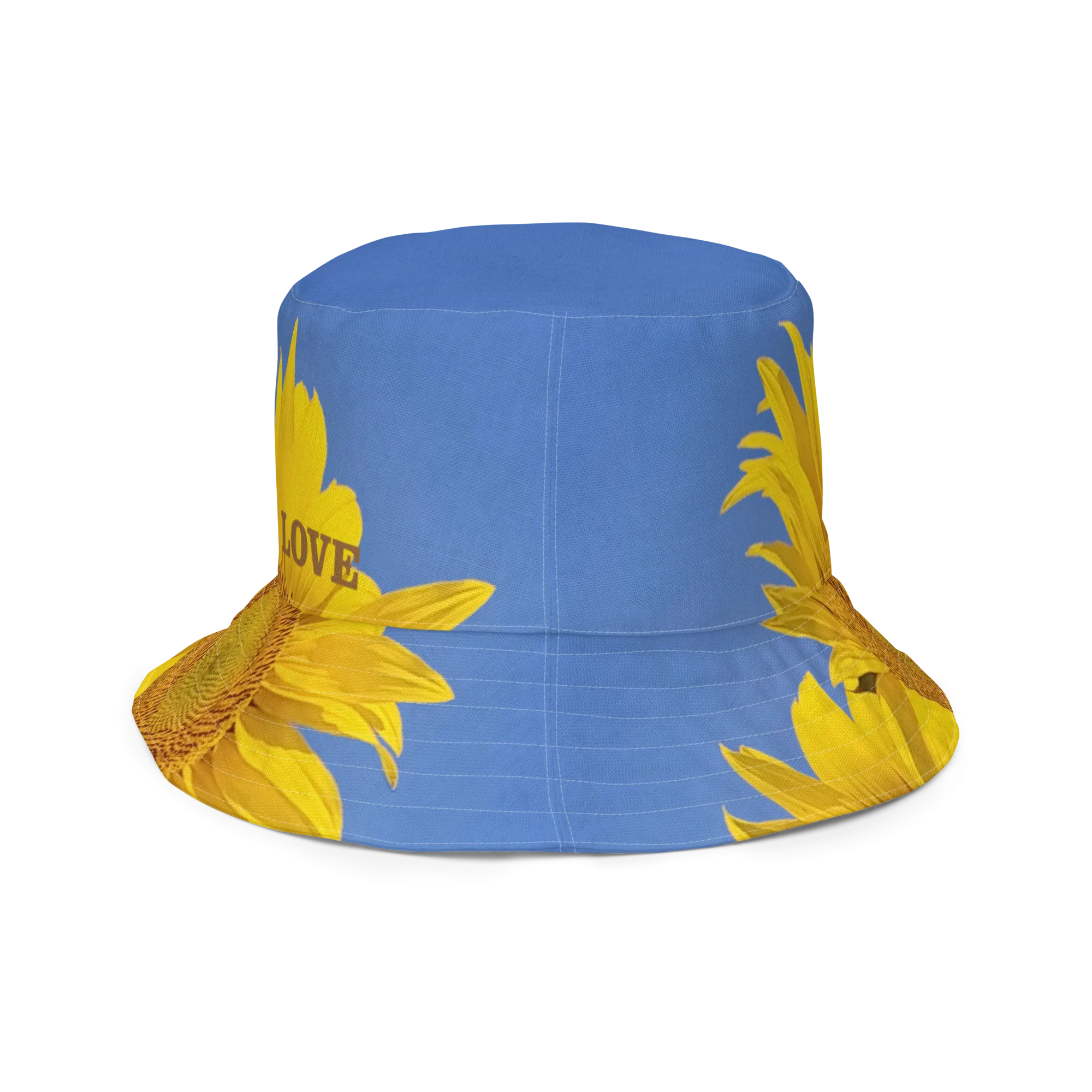 The FLOWER LOVE Collection - "Sunflower Sisters" Design Premium Reversible Bucket Hat - Yellow Inside - Sunflower Hat, Gifts for Her