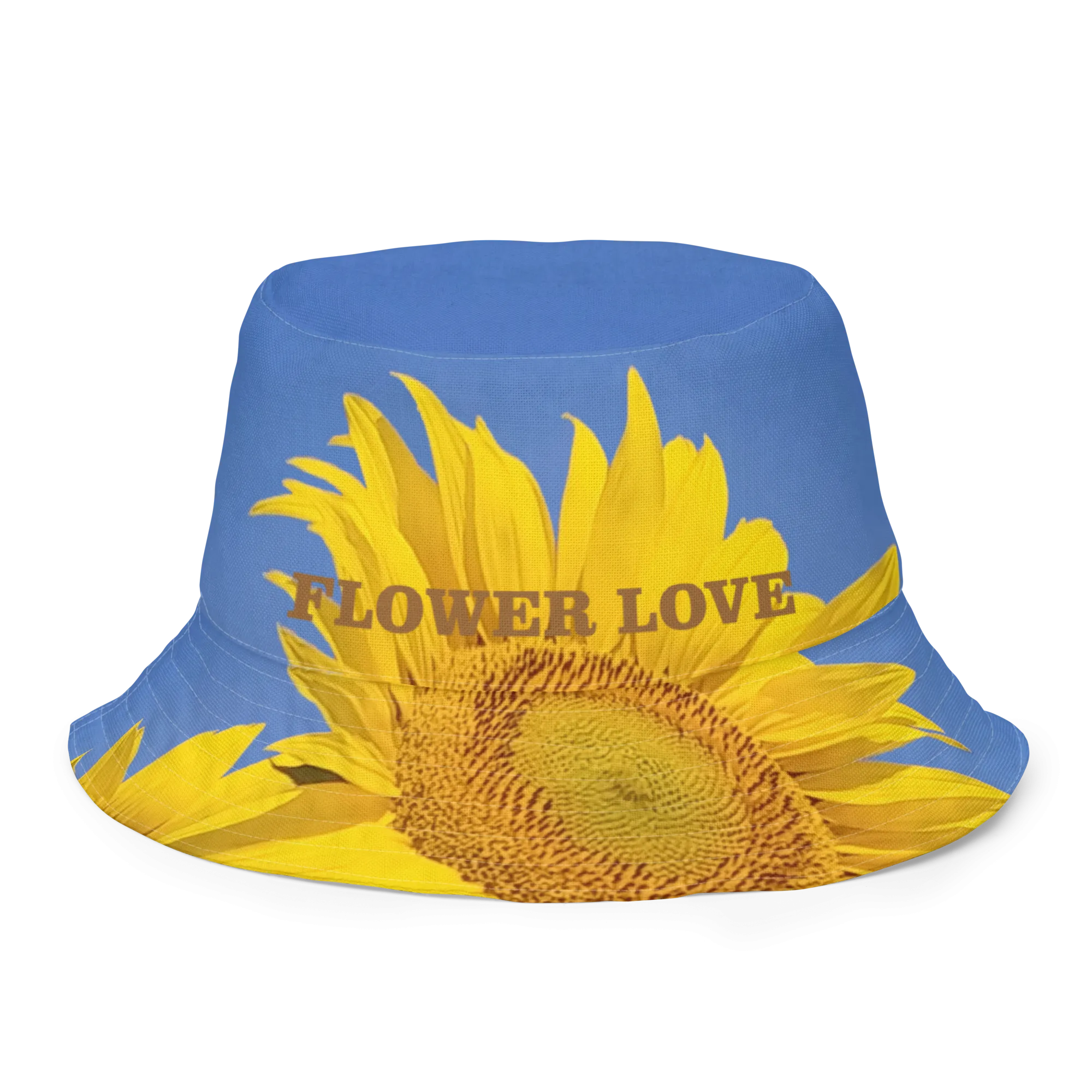 The FLOWER LOVE Collection - "Sunflower Sisters" Design Premium Reversible Bucket Hat - Yellow Inside - Sunflower Hat, Gifts for Her