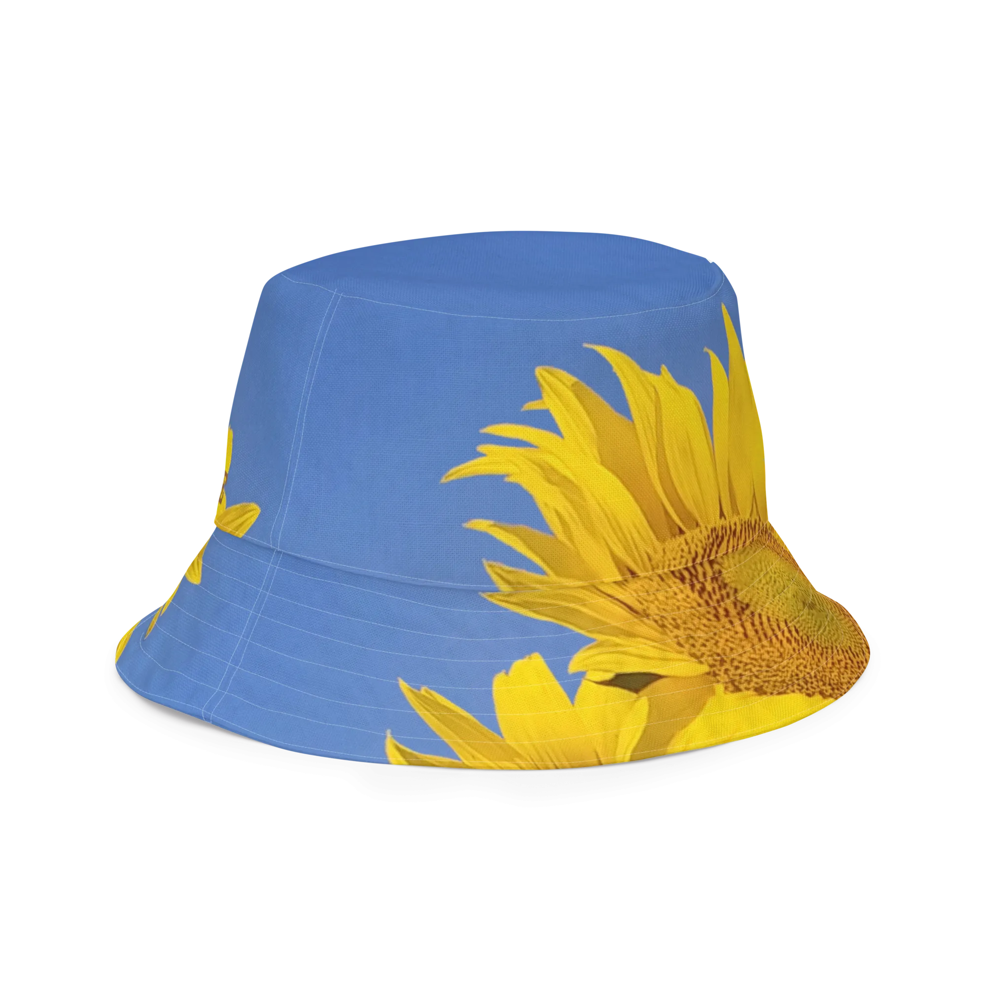 The FLOWER LOVE Collection - "Sunflower Sisters" Design Premium Reversible Bucket Hat - Yellow Inside - Sunflower Hat, Gifts for Her