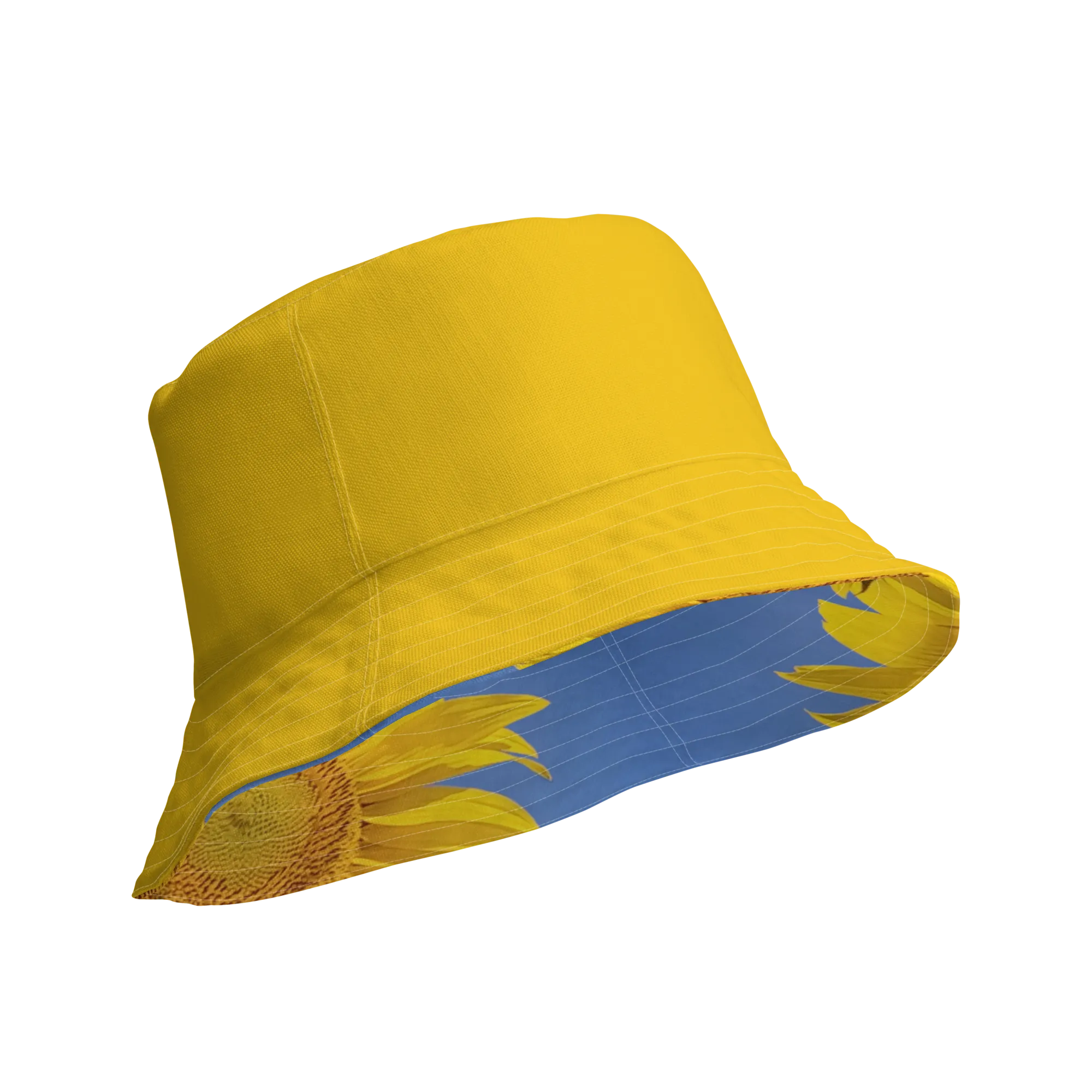 The FLOWER LOVE Collection - "Sunflower Sisters" Design Premium Reversible Bucket Hat - Yellow Inside - Sunflower Hat, Gifts for Her