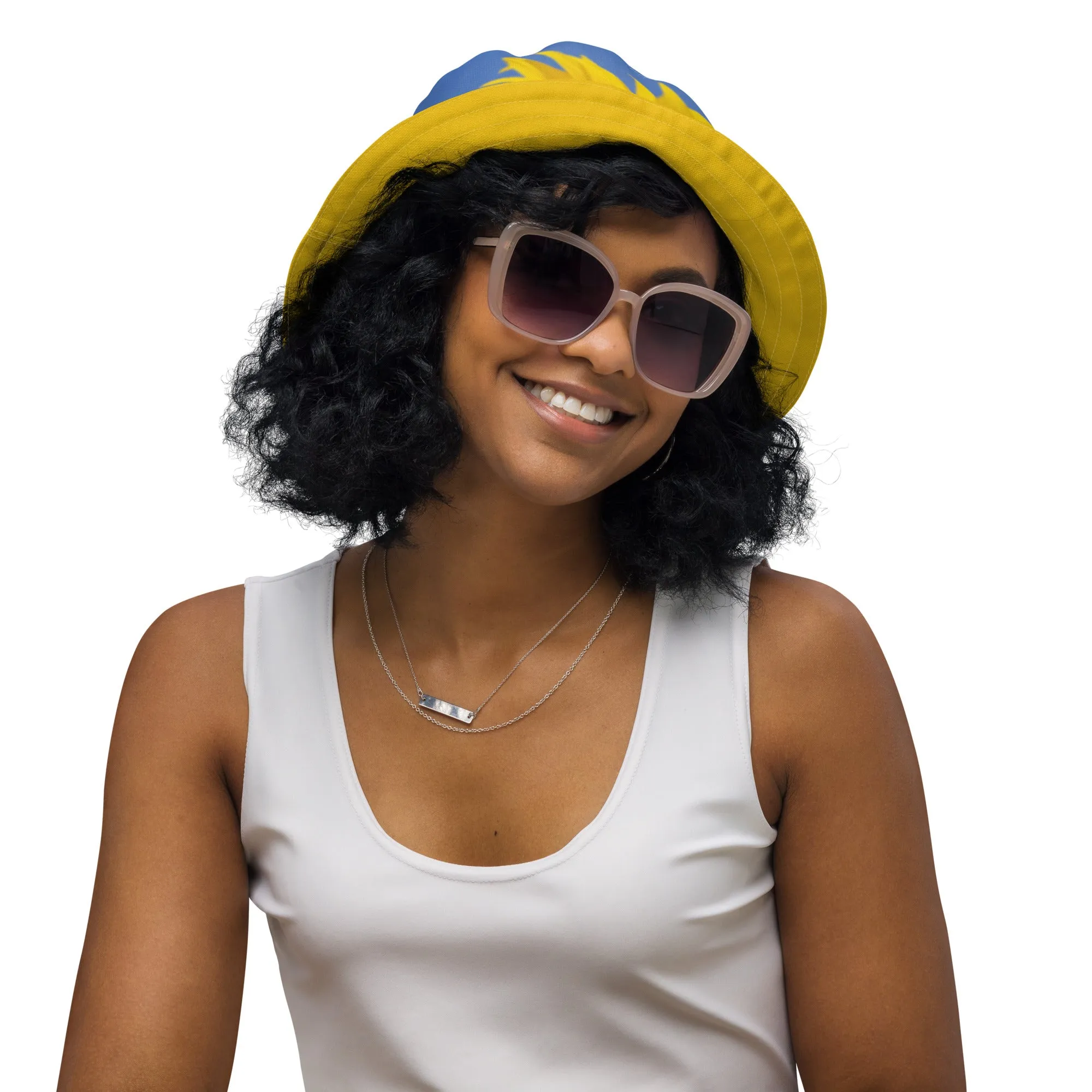The FLOWER LOVE Collection - "Sunflower Sisters" Design Premium Reversible Bucket Hat - Yellow Inside - Sunflower Hat, Gifts for Her