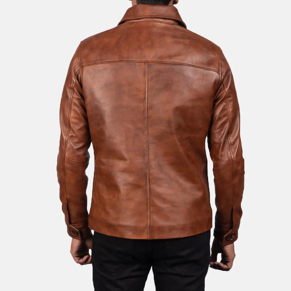 Waffle Brown Leather Jacket Up to 5XL