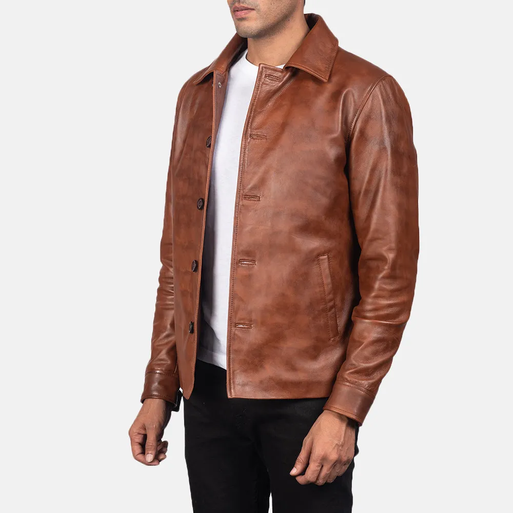 Waffle Brown Leather Jacket Up to 5XL