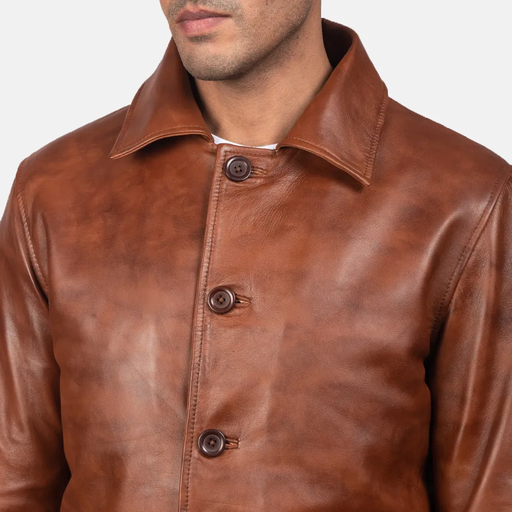 Waffle Brown Leather Jacket Up to 5XL