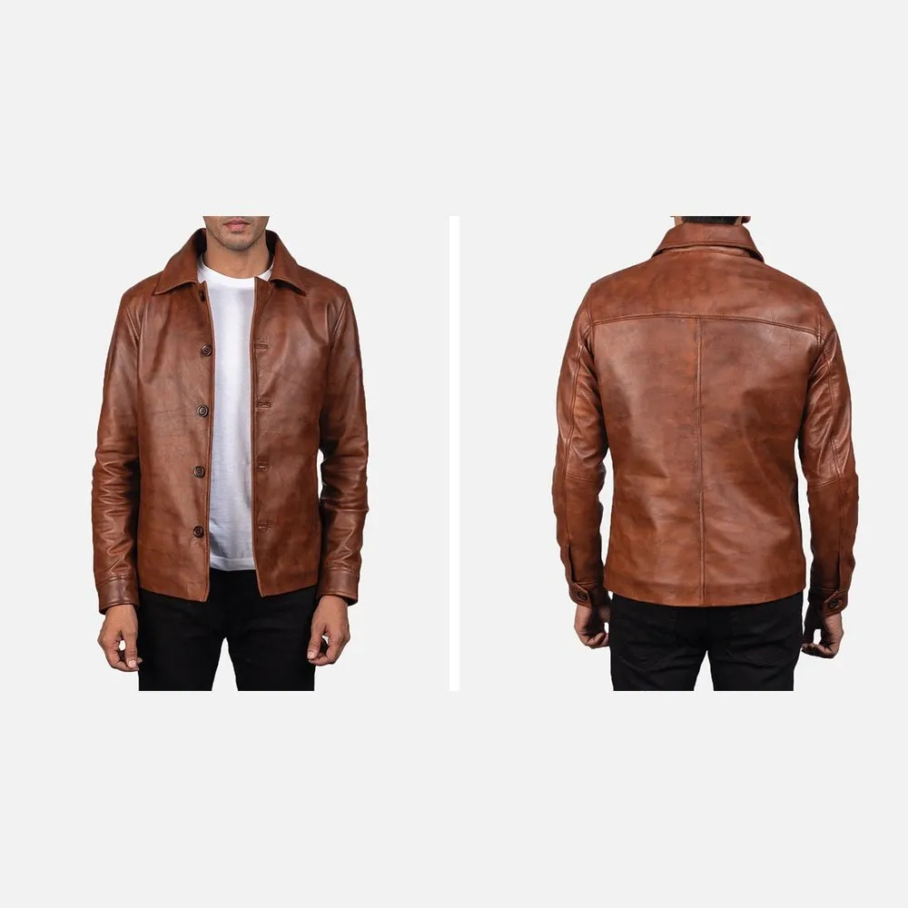 Waffle Brown Leather Jacket Up to 5XL