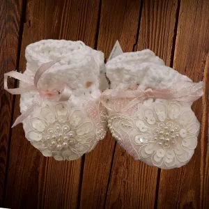 White Crochet Applique Booties