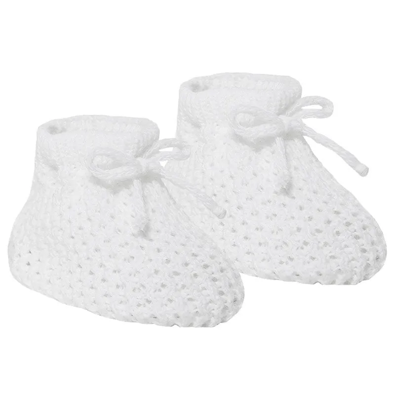 White Knit Bow Booties