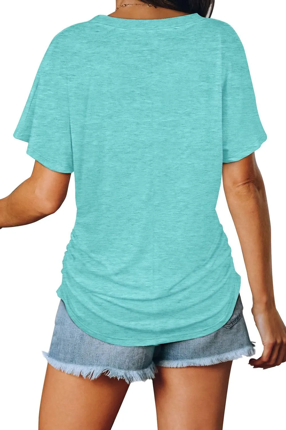 WIHOLL Womens Short Sleeve V Neck Dolman Tops with Side Shirring Loose Fit Shirts