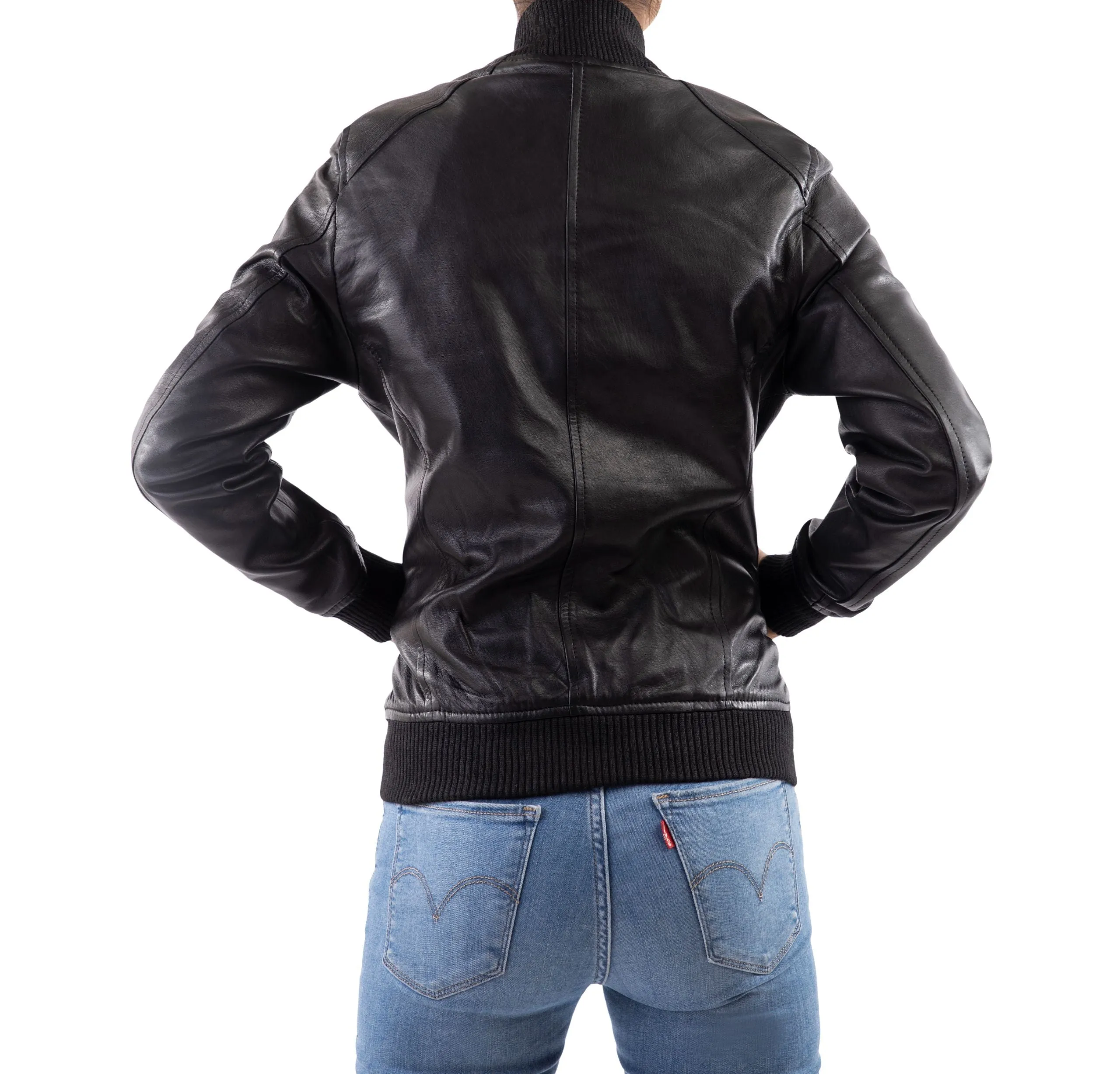 Women's Genuine Leather Classic Baseball Black Bomber Style Jacket