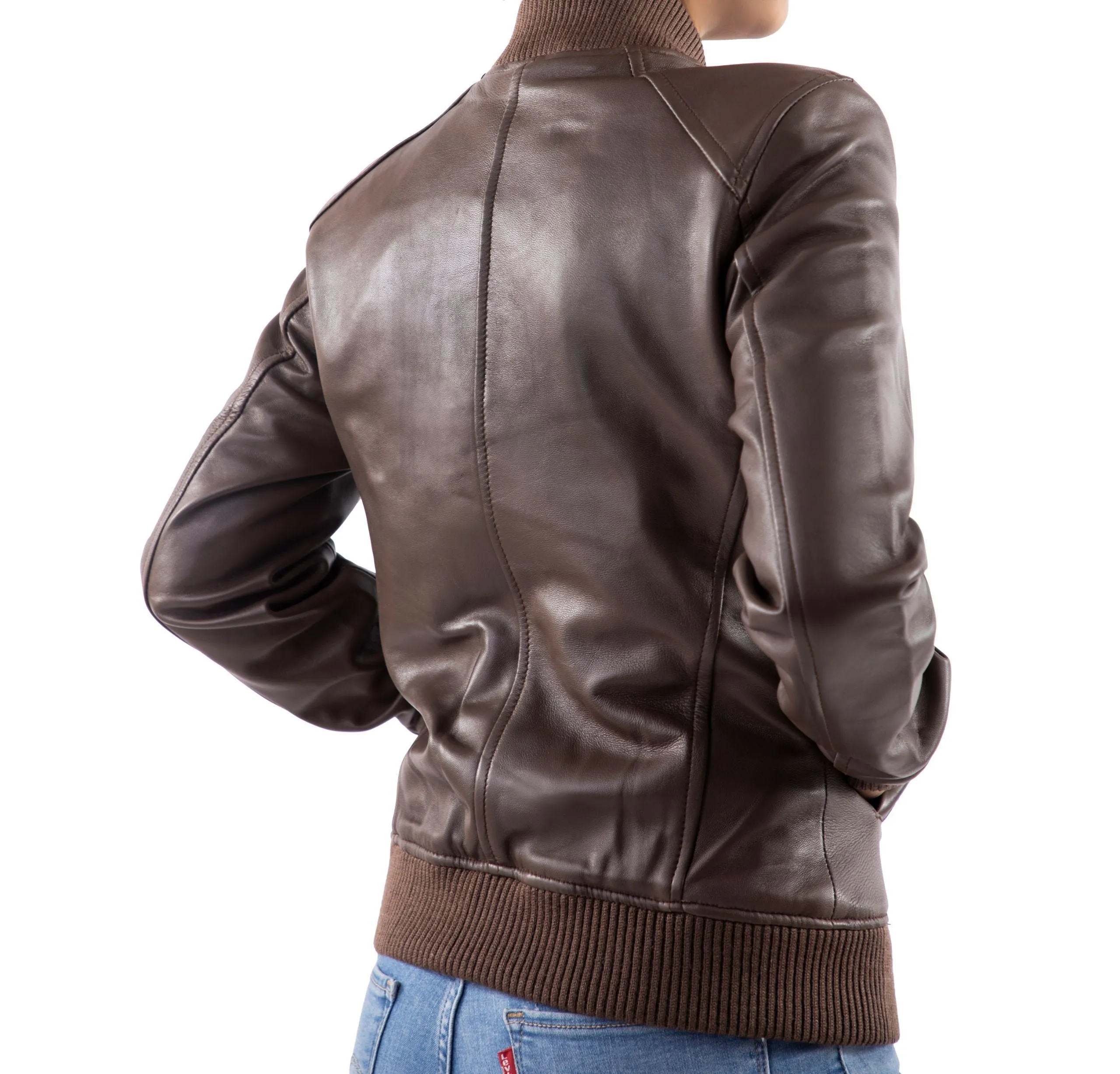 Women's Genuine Leather Classic Baseball Brown Bomber Style Jacket