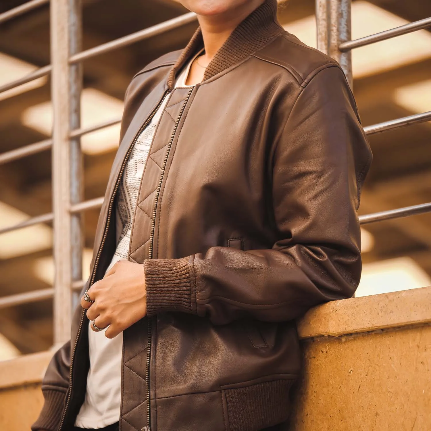 Women's Genuine Leather Classic Baseball Brown Bomber Style Jacket