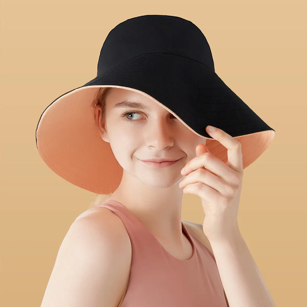 Women's Large Brim UV Protection  Reversible Double-Side-Wear Bucket Hat UPF 50 
