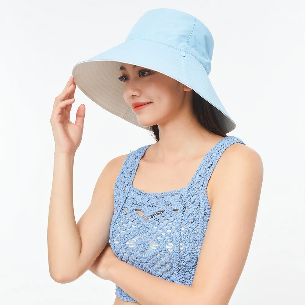 Women's Large Brim UV Protection  Reversible Double-Side-Wear Bucket Hat UPF 50 