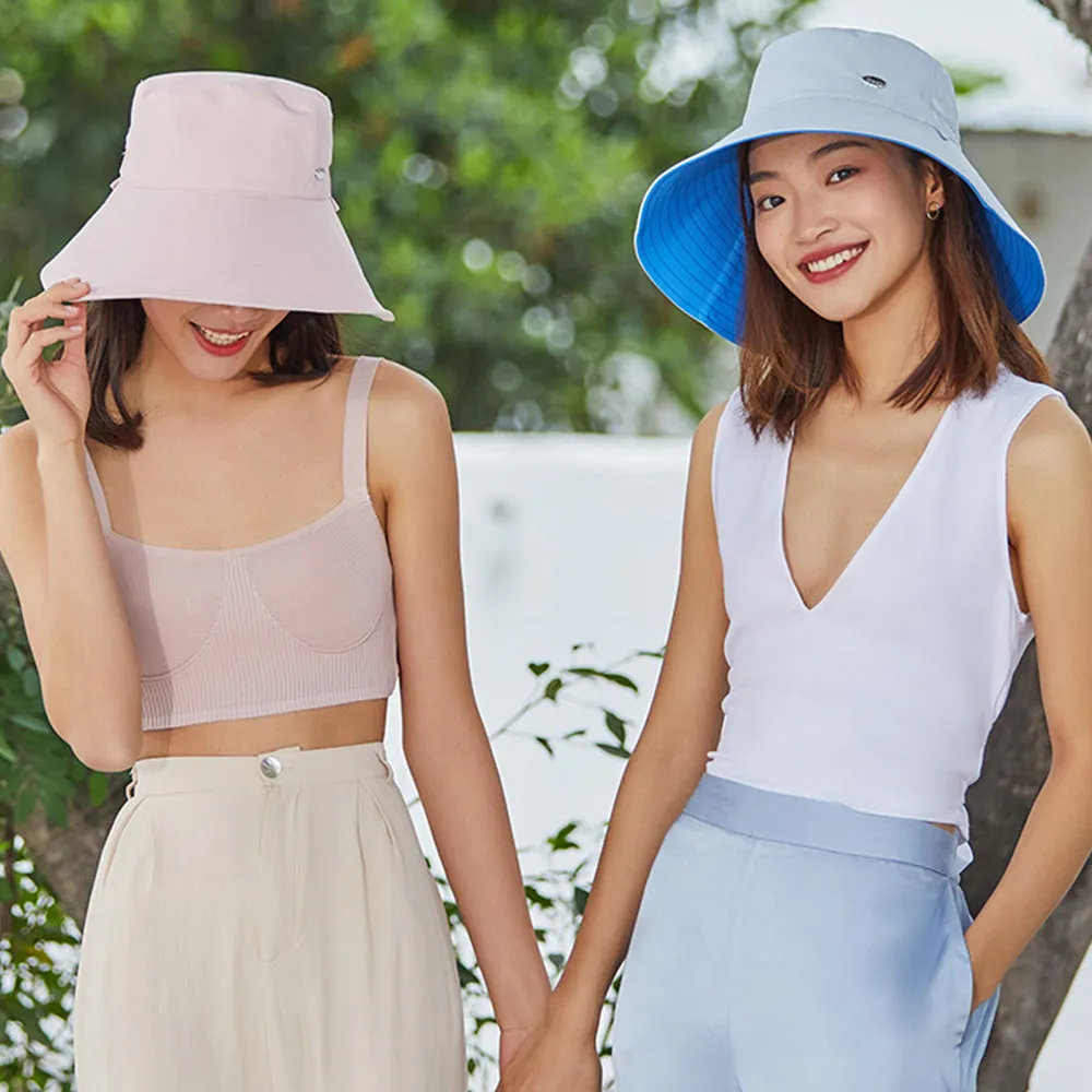 Women's Large Brim UV Protection  Reversible Double-Side-Wear Bucket Hat UPF 50 