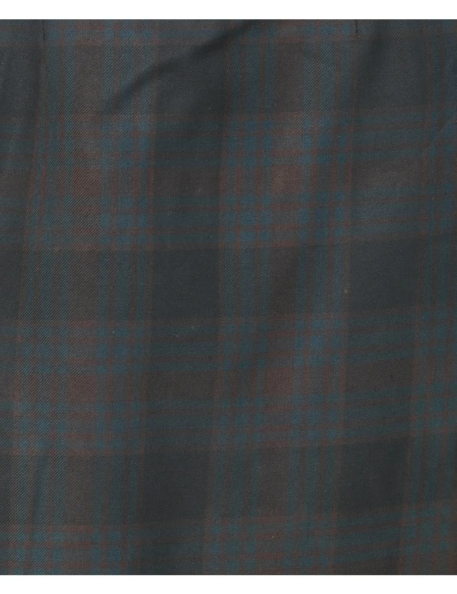 Wool Checked Pleated Skirt - M