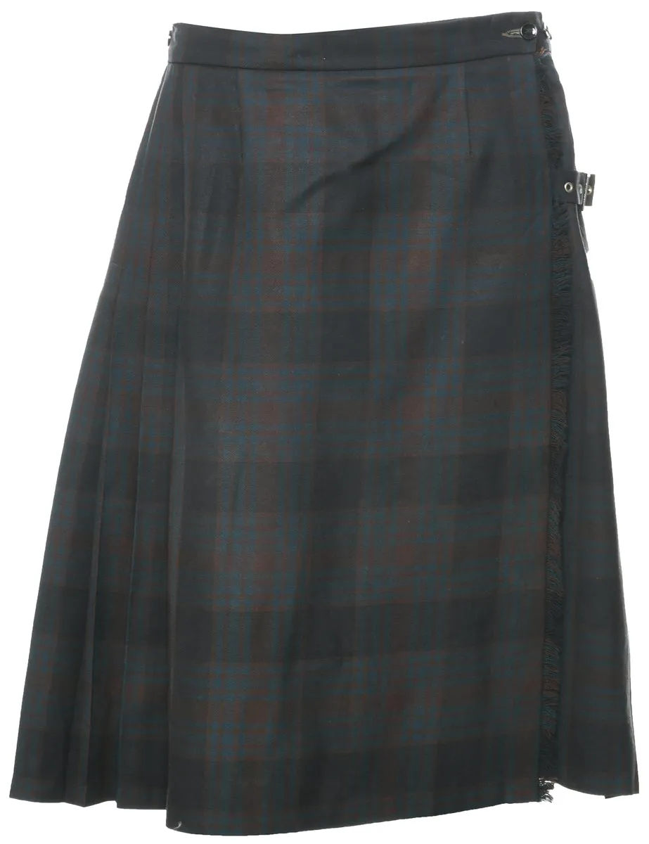 Wool Checked Pleated Skirt - M