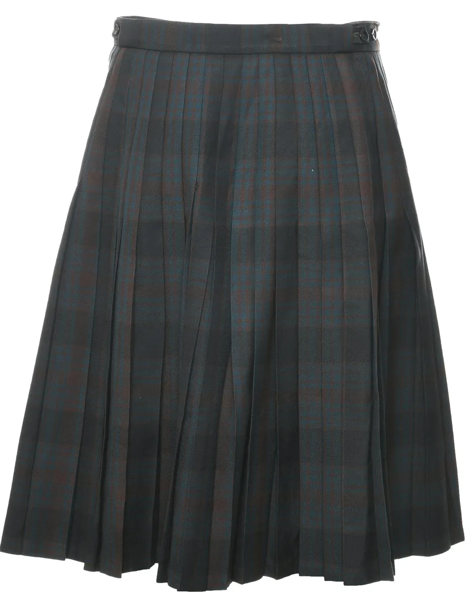 Wool Checked Pleated Skirt - M