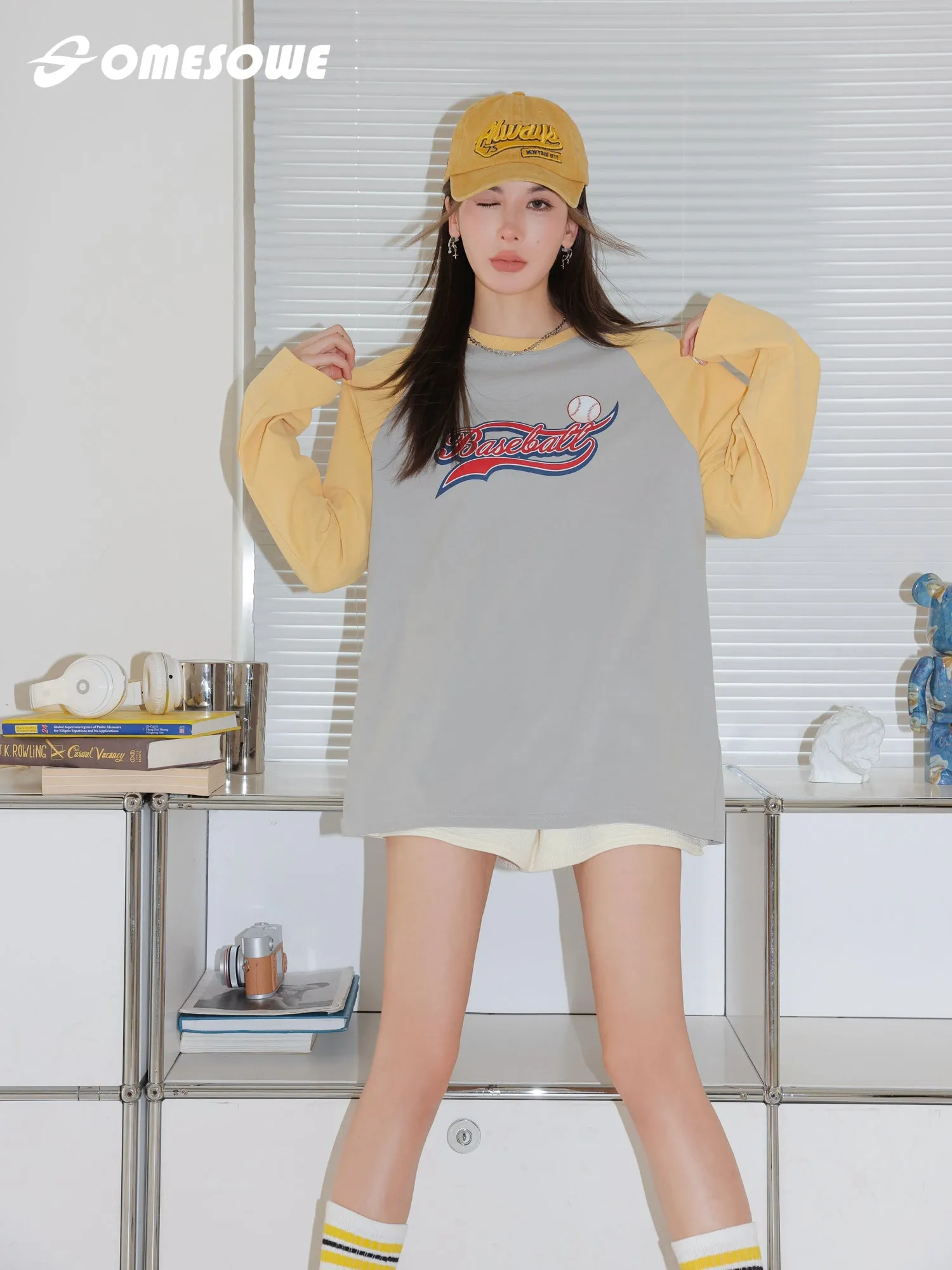 Yellow Baseball Logo Print Shirt