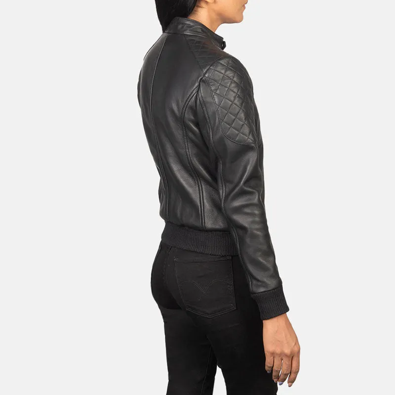 Zenna Black Leather Bomber Jacket